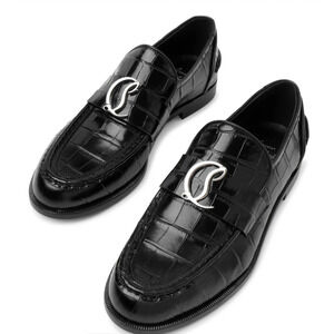Christian Louboutin CL Croc Black Leather Loafer Flat 38